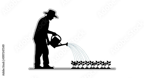 Man watering plants with a can.