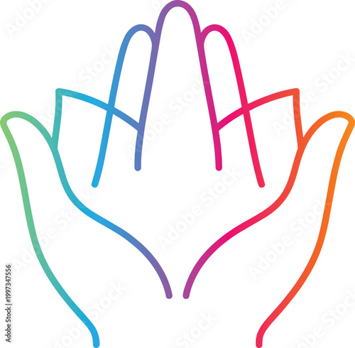 Abstract colorful hands icon forming a lotus flower shape
