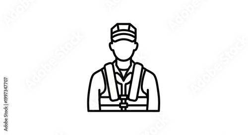 Simple Line Drawing of a Person in Uniform and Harness.