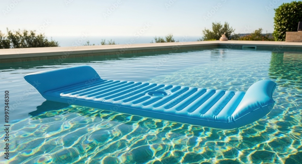 Fototapeta premium Inflatable pool float relaxing in clear water under sunlight