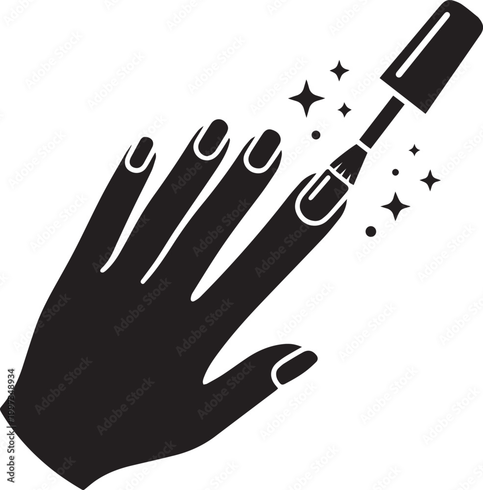 Fototapeta premium manicure hand with nail polish brush silhouette beauty salon black vector illustration