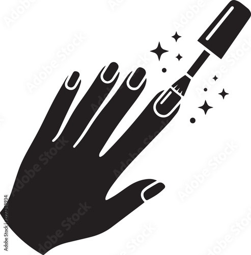 manicure hand with nail polish brush silhouette beauty salon black vector illustration
