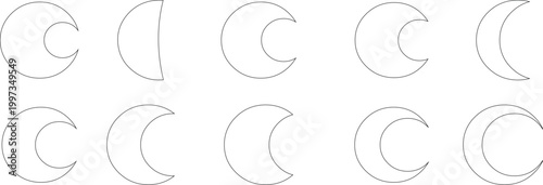 Photos Crescent moon phases outline icons set vector