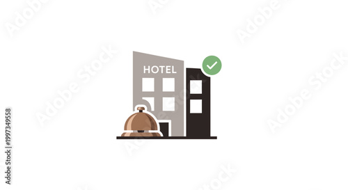 Konstfotografi a hotel building with a green checkmark.