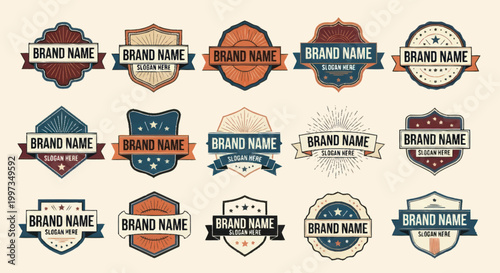 Collection of Vintage Brand Name Label Badges and Emblems.