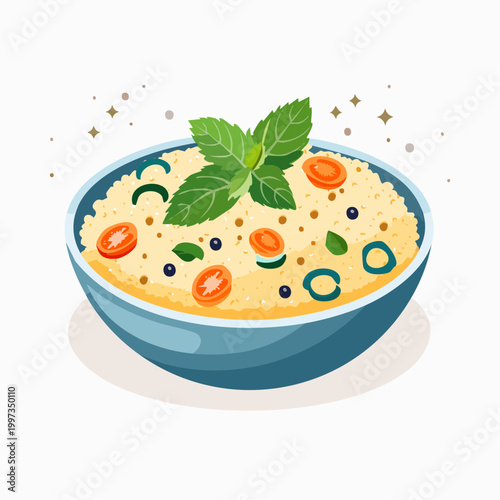 Couscous-Salat mit Gemüse und Minze frisch angerichtet