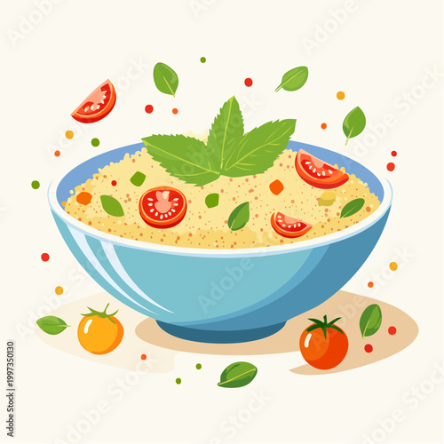 Couscous-Salat mit Gemüse und Minze frisch angerichtet