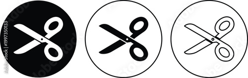 Scissors cut tool icon set collection group, cutting snip trim symbols, craft sewing office stationery elements, black flat and line style vector illustration isolated transparent background