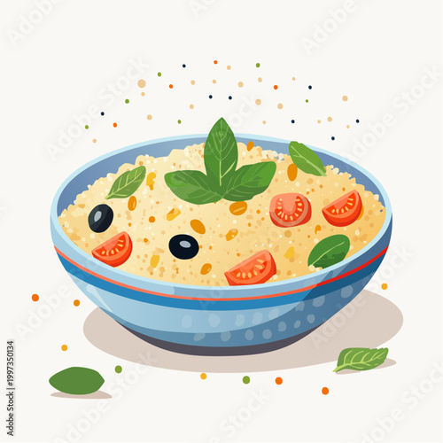 Couscous-Salat mit Gemüse und Minze frisch angerichtet