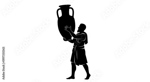 Ancient Greek Man Holding Large Amphora Silhouette Illustration.