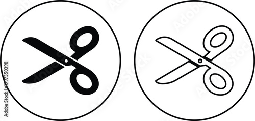 Scissors cut tool icon set collection group, cutting snip trim symbols, craft sewing office stationery elements, black flat and line style vector illustration isolated transparent background