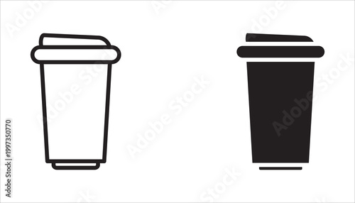 Coffee cup icon set. Disposable coffee cups. Plastic containers for hot and cold drinks, juice, tea. Transparent.