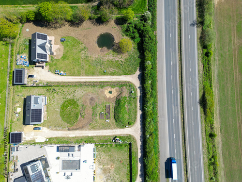 Slika na platnu Interesting top down view of a loan truck seen on a normally busy British dual carriageway in the east of England