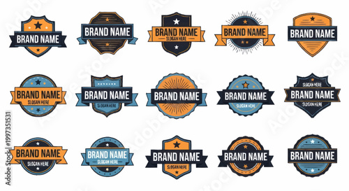 Collection of Vintage Brand Name Emblem Logos and Badges.