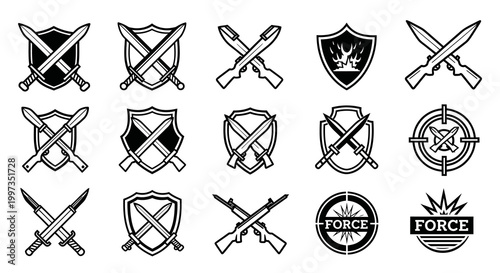 Military Force and Security Shield Emblem Design Set