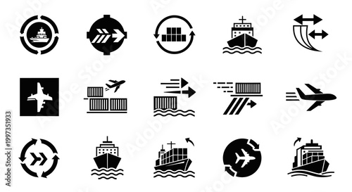 Global Logistics Shipping and Air Freight Transport Icons