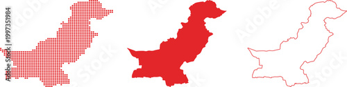 Foto Pakistan Country Maps Dotted Solid Outline Red On White Background pakistan map