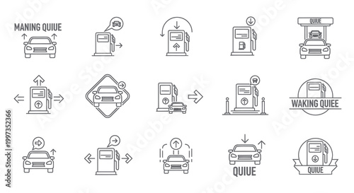 Vehicle Fuel Station Queue and Traffic Flow Icons
