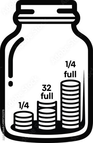 Money Jar with Stacks of Coins and Percentage Indicators