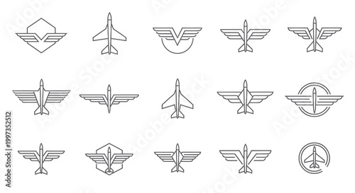 Minimalist Aviation Wing and Aircraft Logo Set