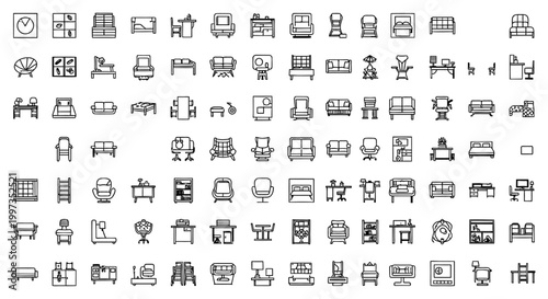 a collection of furniture icons for interior design and architectural planning