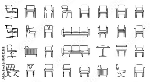 a collection of modern furniture icons for interior design office and home
