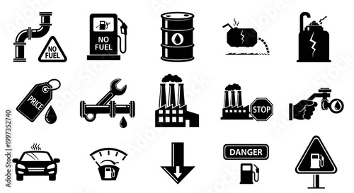 Fuel Shortage and Energy Crisis Industrial Icons