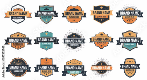 Collection of Vintage Style Brand Name Emblem Logos.