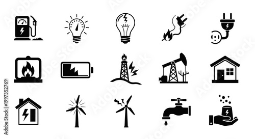 Power Outage and Energy Resource Crisis Icons