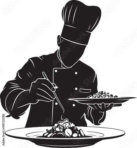 Chef serving food on plates cooking restaurant