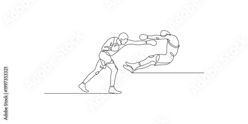 Line drawing of two boxers fighting in mid action with fists