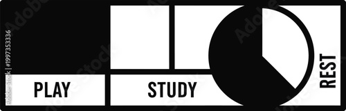 Time management chart: Play, Study, Rest balance, time allocation, productivity concept