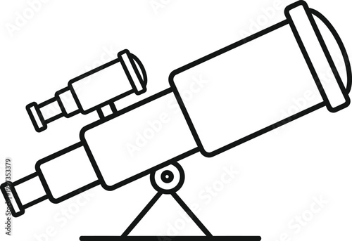Black outline of a refracting telescope on a tripod stand astronomy science optics