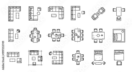 top view floor plans and furniture layouts for interior design planning