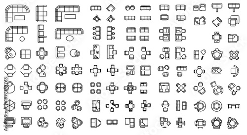 top view furniture and seating arrangements for interior design plans and blueprints