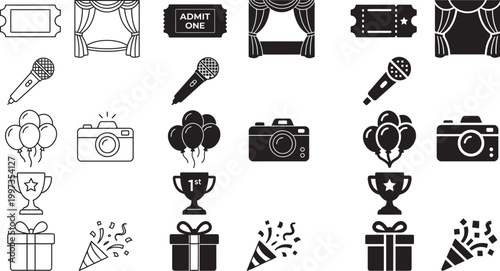 Collection of celebration and performance related icon set for event themes