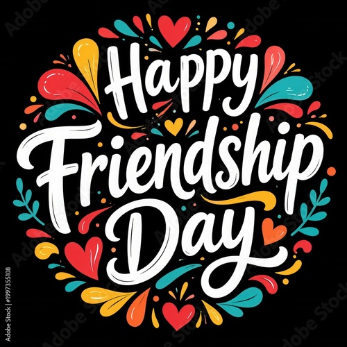 Happy friendship day artistic card with colorful heart shapes and decorative elements art.