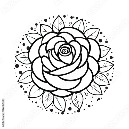Rose Outlines for Coloring Designs with Black and White