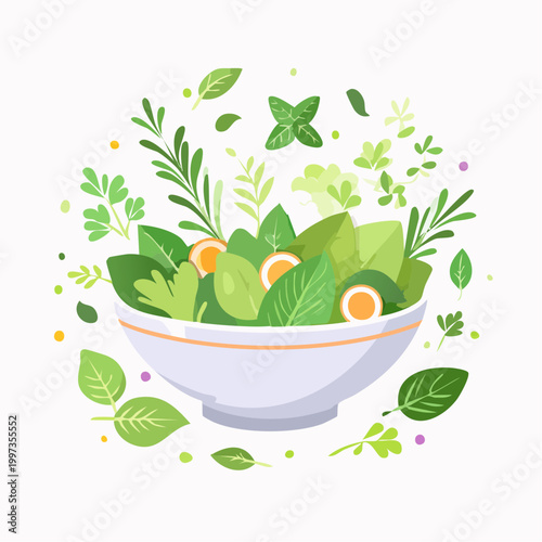 Frischer Kräutersalat minimalistisch und elegant angerichtet