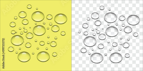 water bubbles on yellow background and transparent