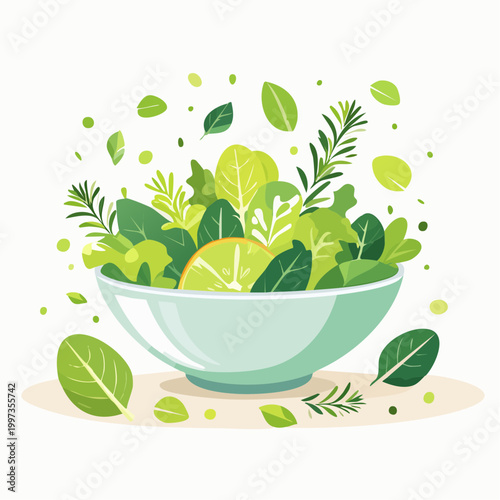 Frischer Kräutersalat minimalistisch und elegant angerichtet