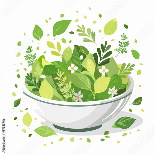 Frischer Kräutersalat minimalistisch und elegant angerichtet