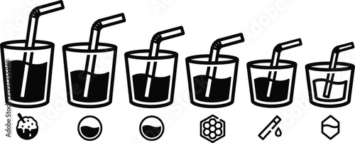 Line Art Sequence: Drinks in Glasses with Ingredients