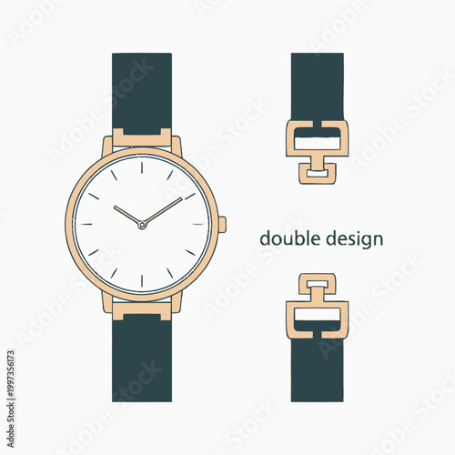 Gold and black leather wristwatch.