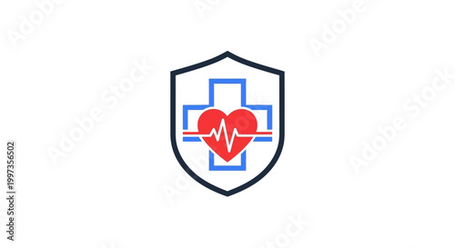 Medical shield logo with heart rate.