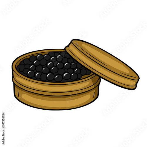 Open tin of black caviar vector illustration, rich delicacy