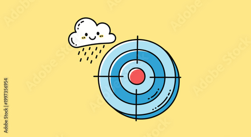 A cartoon target with a smiling rainy cloud.