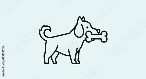 A dog holding a bone in mouth.