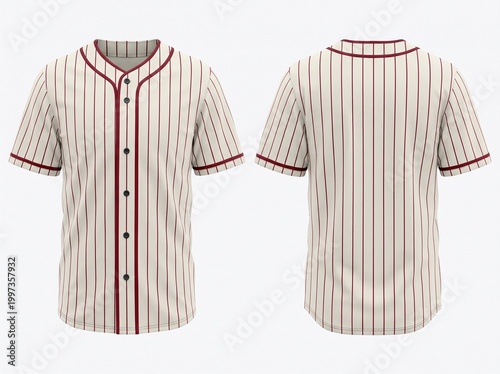 Cream Pinstripe Baseball Jersey Mockup, Front and Back View Sportswear Template with Maroon Accents