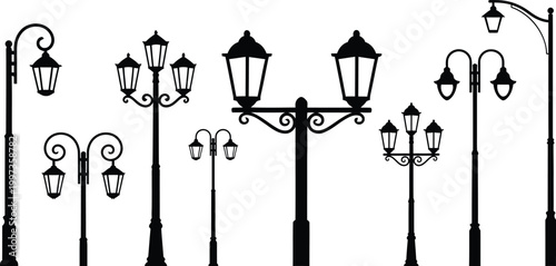 Black silhouette street lamps a collection of vintage lighting fixtures